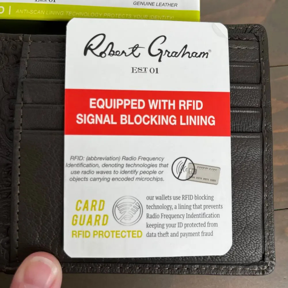 Robert Graham Namea I Brown Leather Bifold Men's Wallet RFID Blocking New in Box
